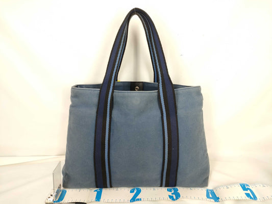 HERMES Troca Troca Horizontal MM Canvas Blue Tote Bag