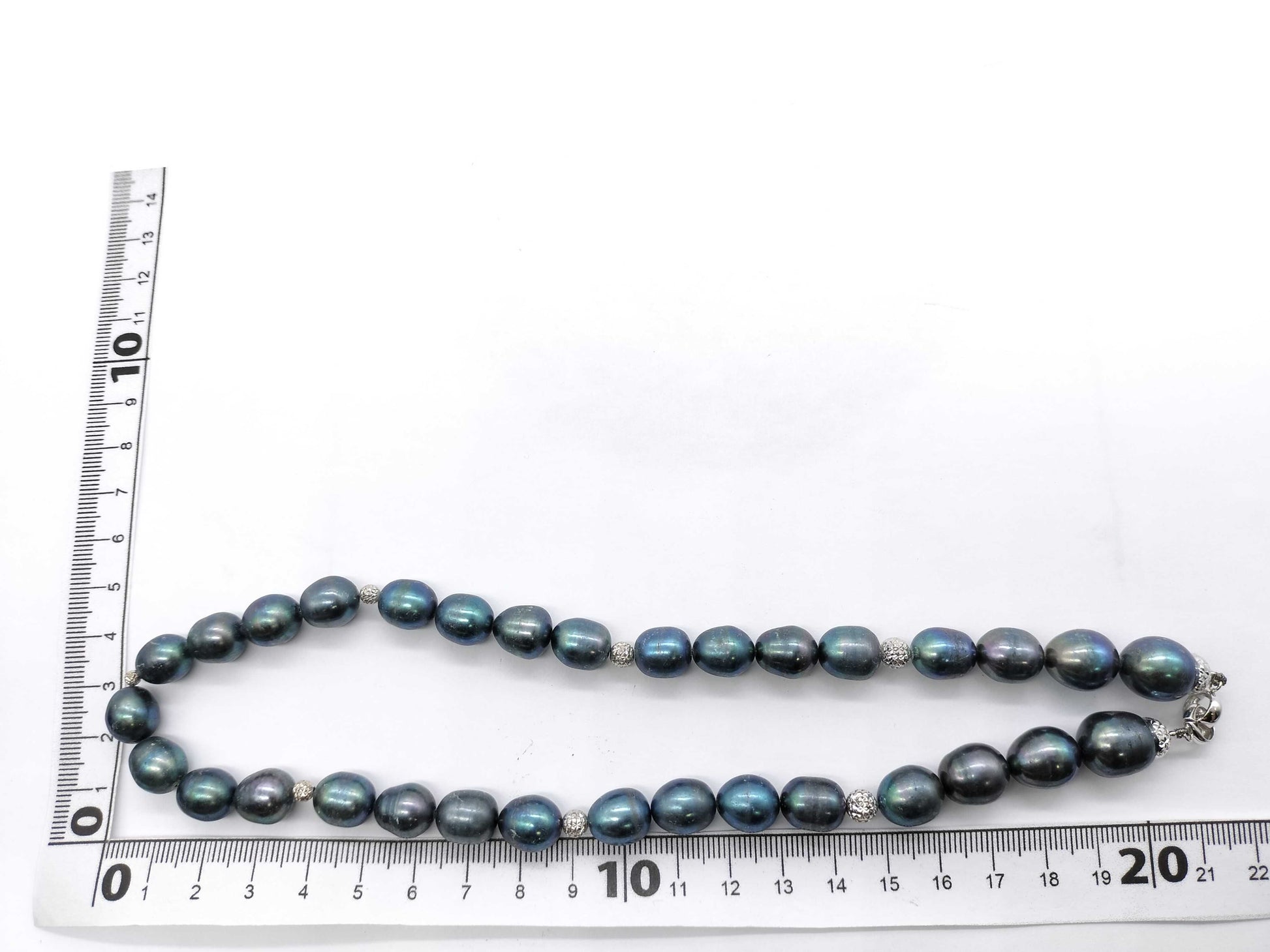 Black South Sea Pearl Necklace, Diameter: Approx. 9.7mm-12.2mm, 14K White Gold, 62.7g 