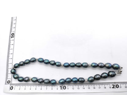 Black South Sea Pearl Necklace, Diameter: Approx. 9.7mm-12.2mm, 14K White Gold, 62.7g 