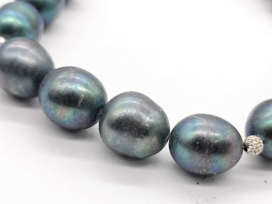 Black South Sea Pearl Necklace, Diameter: Approx. 9.7mm-12.2mm, 14K White Gold, 62.7g 