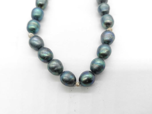 Black South Sea Pearl Necklace, Diameter: Approx. 9.7mm-12.2mm, 14K White Gold, 62.7g 