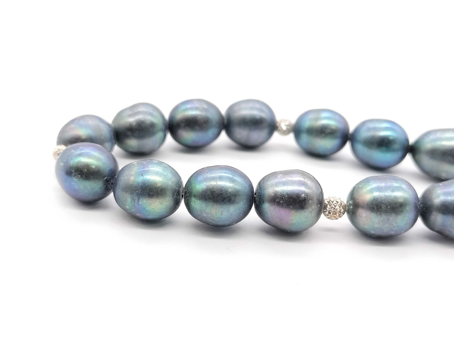 Black South Sea Pearl Necklace, Diameter: Approx. 9.7mm-12.2mm, 14K White Gold, 62.7g 
