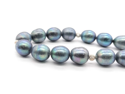 Black South Sea Pearl Necklace, Diameter: Approx. 9.7mm-12.2mm, 14K White Gold, 62.7g 