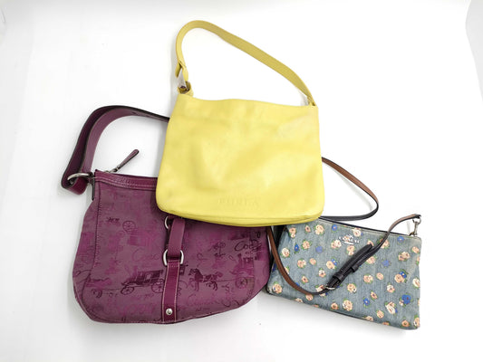 COACH 3-piece denim shoulder bag/FURLA leather tote shoulder bag