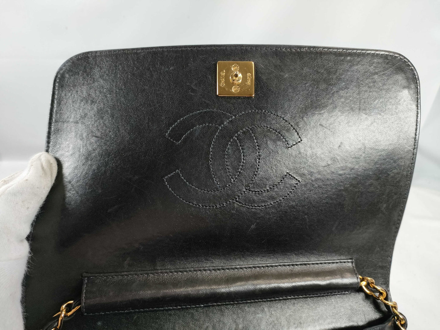 CHANEL Lambskin Push Lock Shoulder Bag