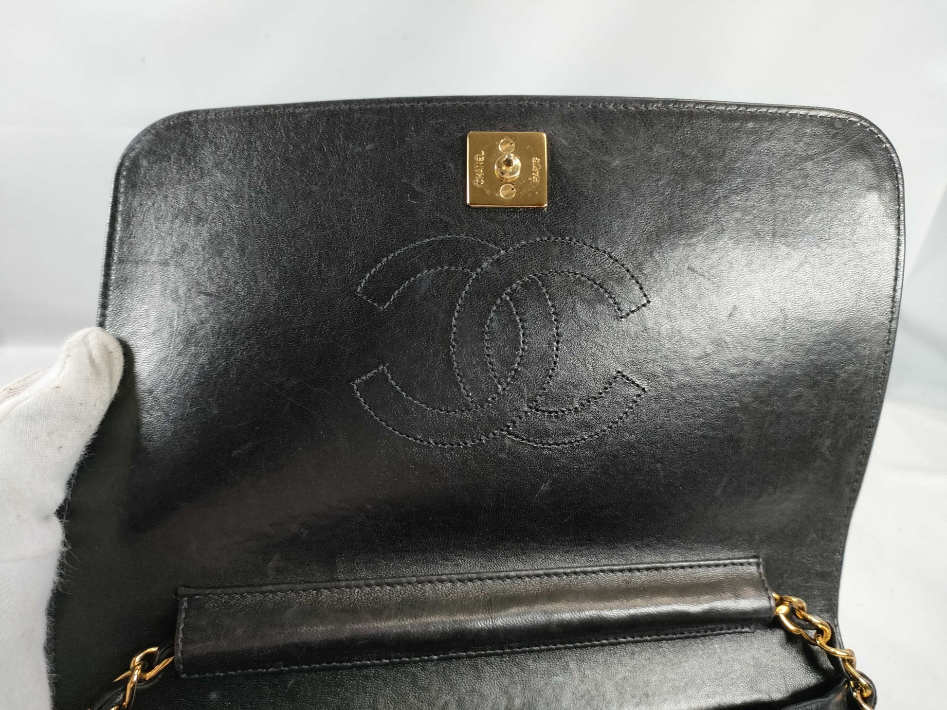 CHANEL Lambskin Push Lock Shoulder Bag
