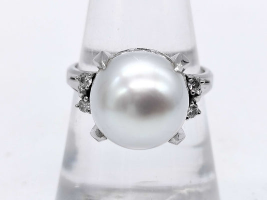 Pearl, diameter approximately 11.2mm, diamond, Pt900, 8.3g, ring 