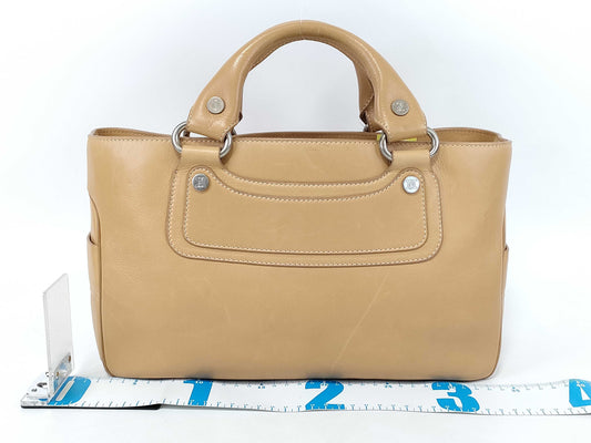 CELINE Leather Hand Beige Handbag