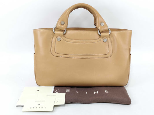 CELINE Leather Hand Beige Handbag