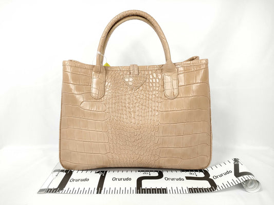 LONG CHAMP Embossed Hand Beige Handbag