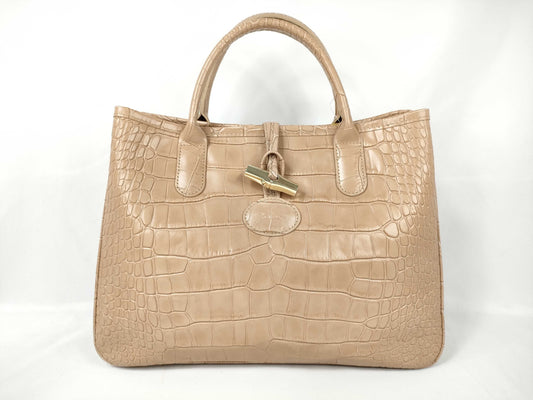 LONG CHAMP Embossed Hand Beige Handbag