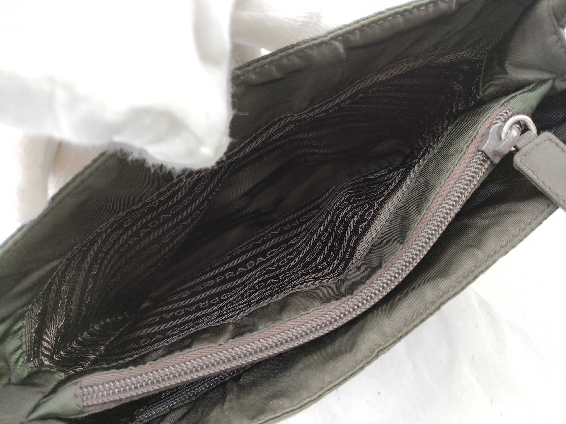 PRADA Nylon Hand Khaki Handbag