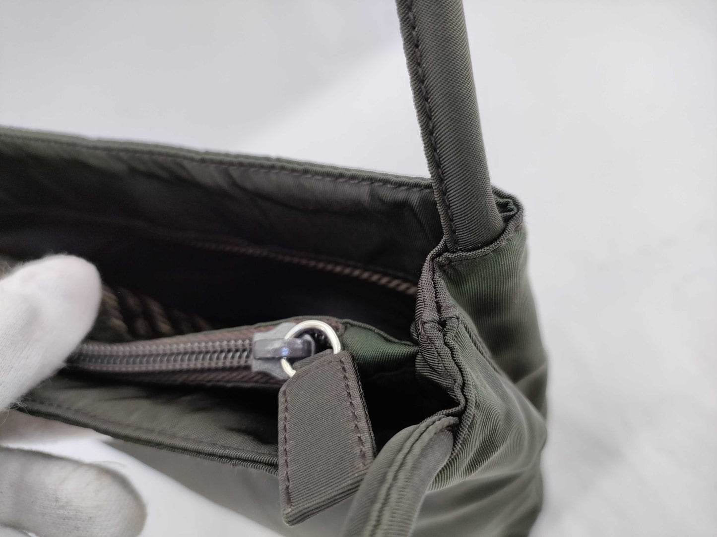 PRADA Nylon Hand Khaki Handbag