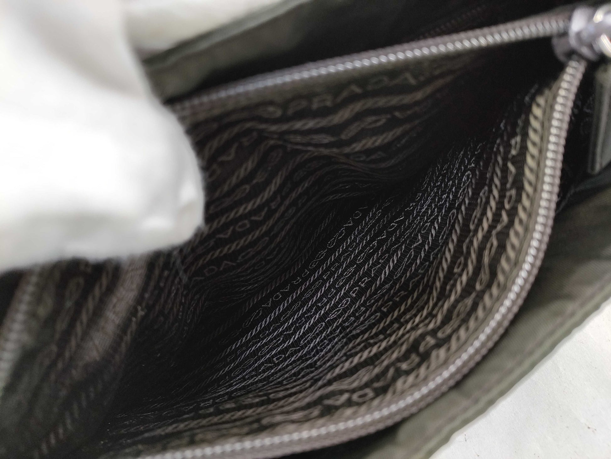 PRADA Nylon Hand Khaki Handbag