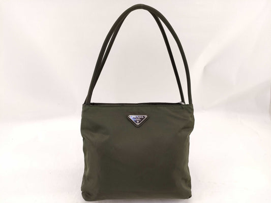 PRADA Nylon Hand Khaki Handbag