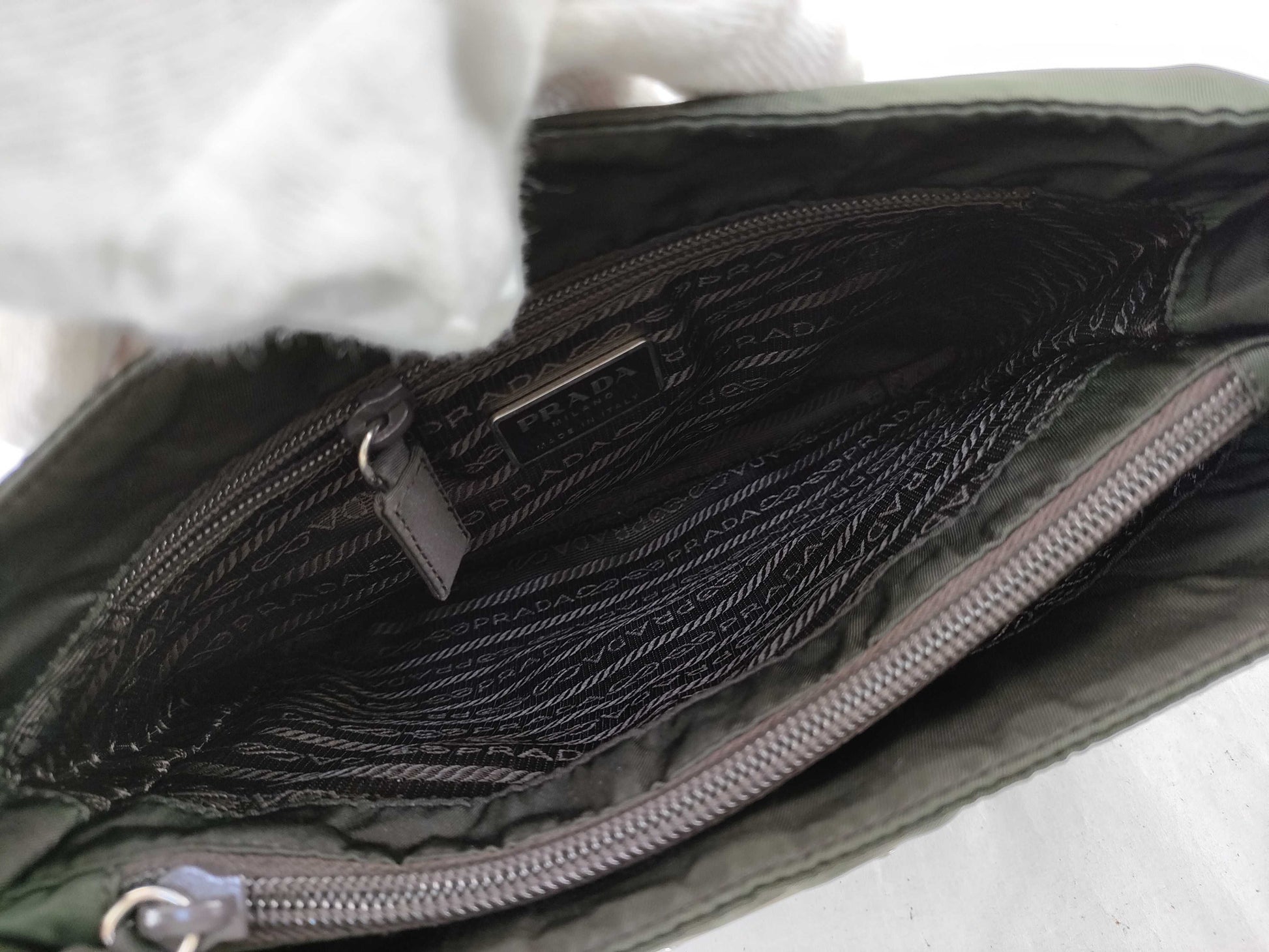 PRADA Nylon Hand Khaki Handbag