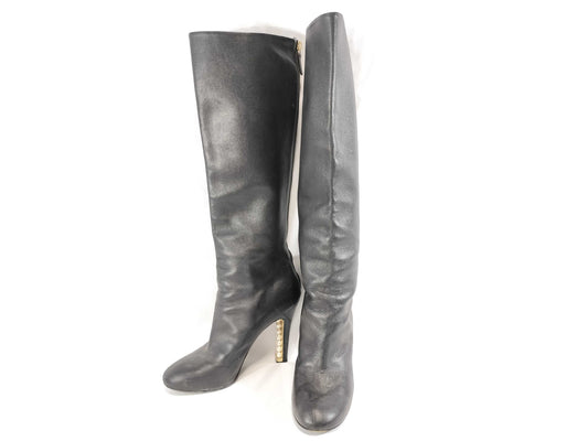 CHANEL Leather Boots with Pearl Other Shoes