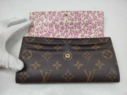 LOUIS VUITTON M60106 Monogram Portefeuille Sarah Leopard Print Pink Wallet/Initialized Wallet