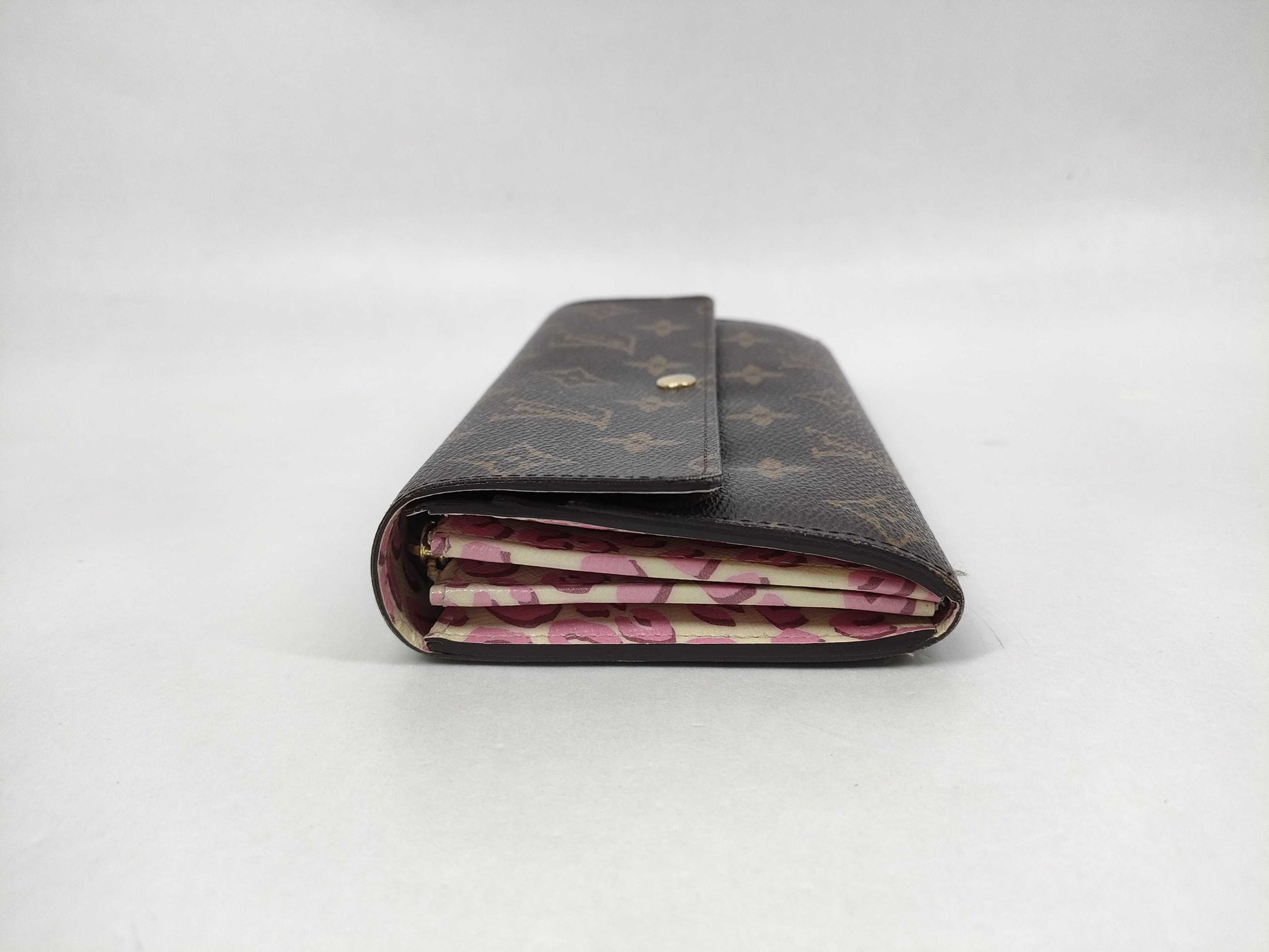 LOUIS VUITTON M60106 Monogram Portefeuille Sarah Leopard Print Pink Wallet/Initialized Wallet