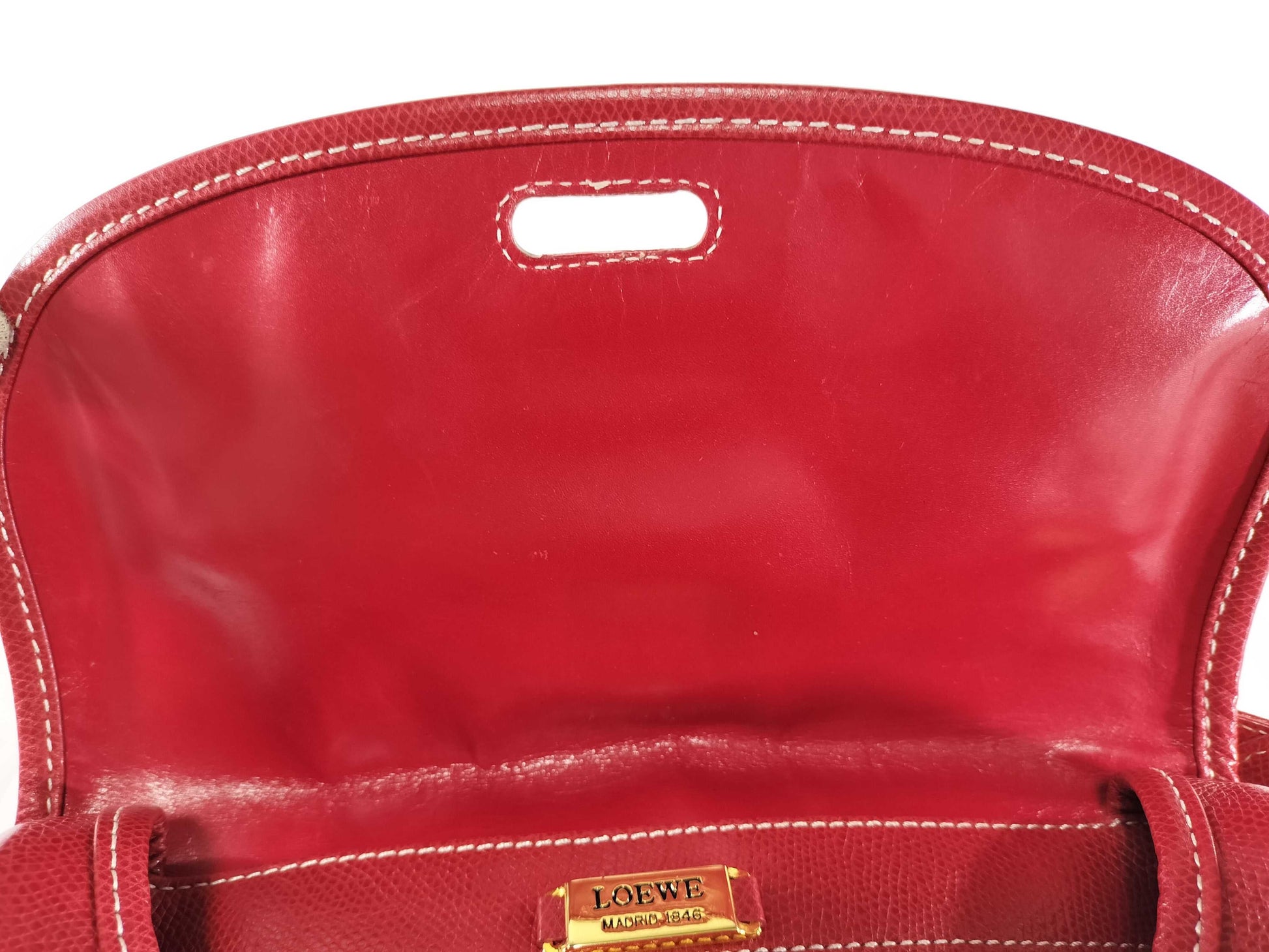 LOEWE Anagram Leather Shoulder Bag in Red 