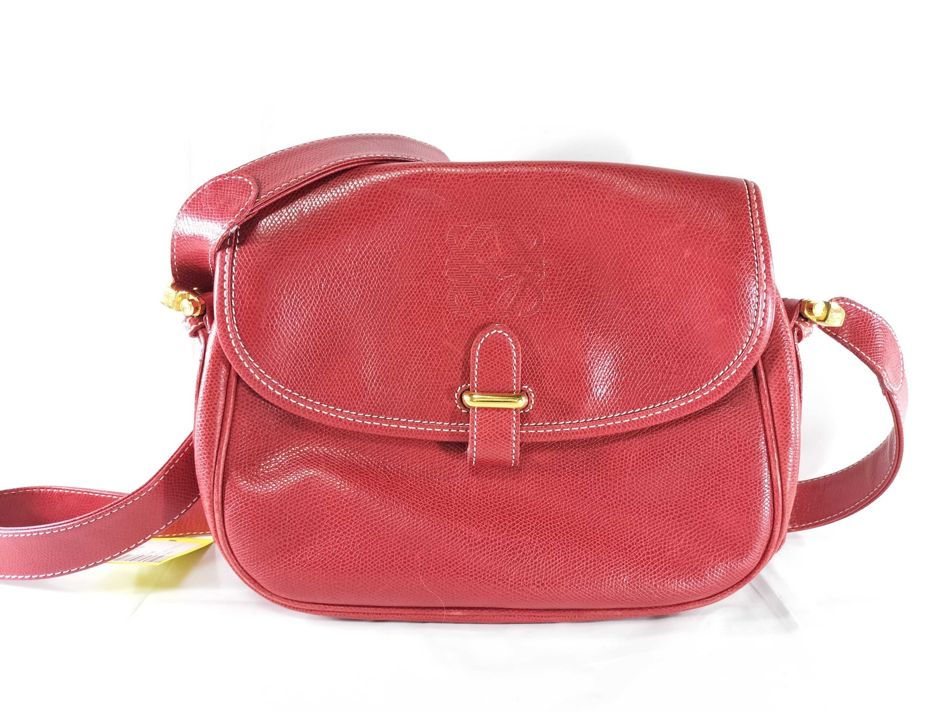 LOEWE Anagram Leather Shoulder Bag in Red 