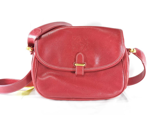 LOEWE Anagram Leather Shoulder Bag in Red 
