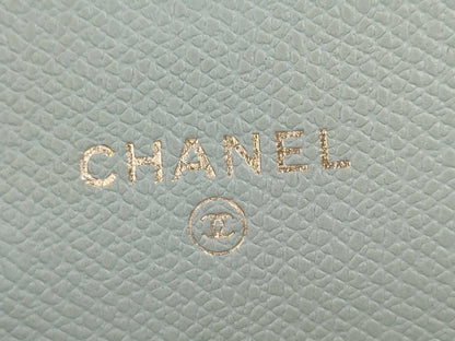 CHANEL Coco Button Tri-fold Wallet with Double Hook, Leather, Mint Blue