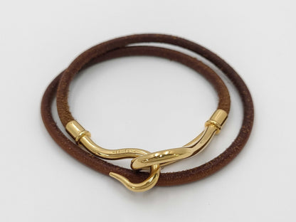 HERMES Jumbo GP x Leather Brown Bracelet/Bangle