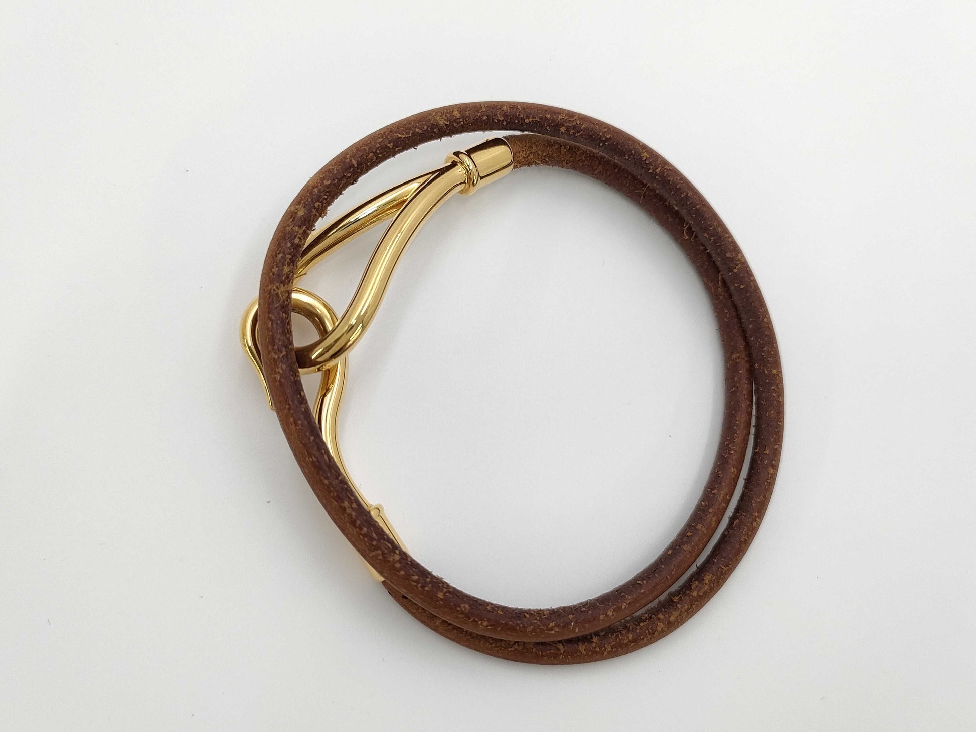 HERMES Jumbo GP x Leather Brown Bracelet/Bangle