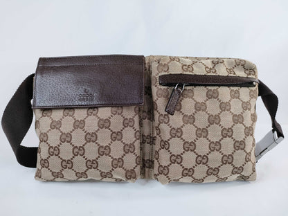 GUCCI GG Canvas Canvas and Leather Waist Pouch Beige 28566 Waist Bag