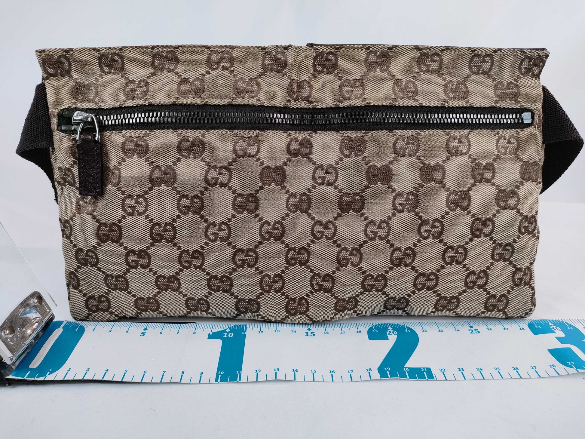 GUCCI GG Canvas Canvas and Leather Waist Pouch Beige 28566 Waist Bag