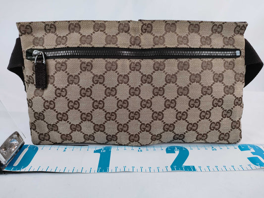 GUCCI GG Canvas Canvas and Leather Waist Pouch Beige 28566 Waist Bag