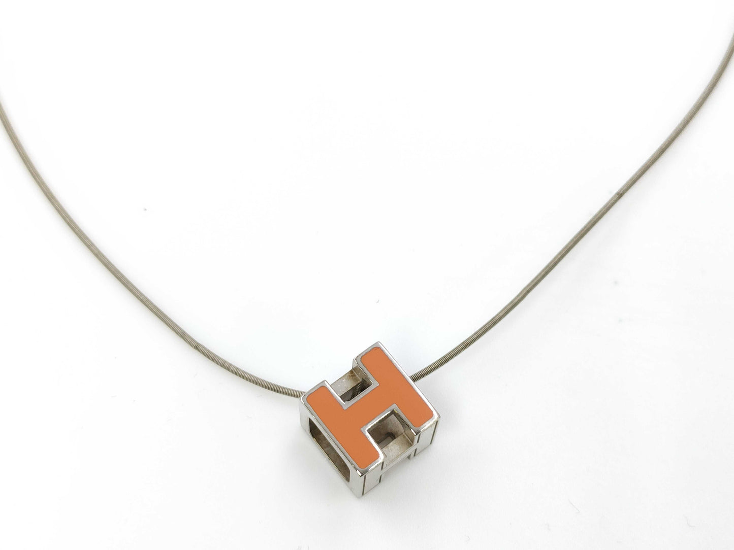 HERMES CAGE d'Ache H Cube 925 Orange Necklace