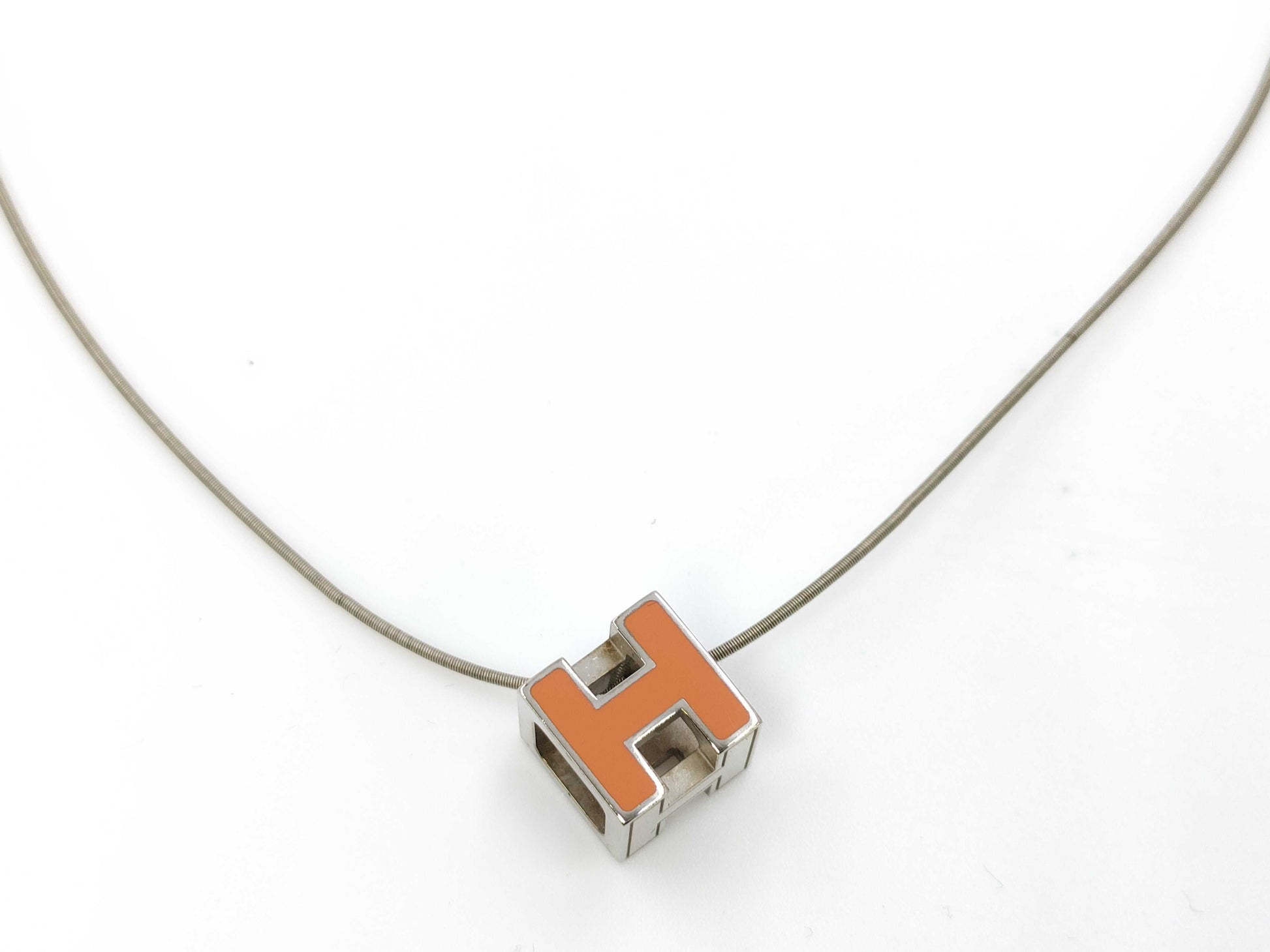 HERMES CAGE d'Ache H Cube 925 Orange Necklace
