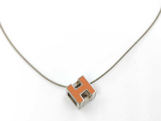 HERMES CAGE d'Ache H Cube 925 Orange Necklace