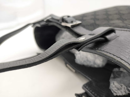 GUCCI GG Canvas Leather Tote Bag, Black, 107757