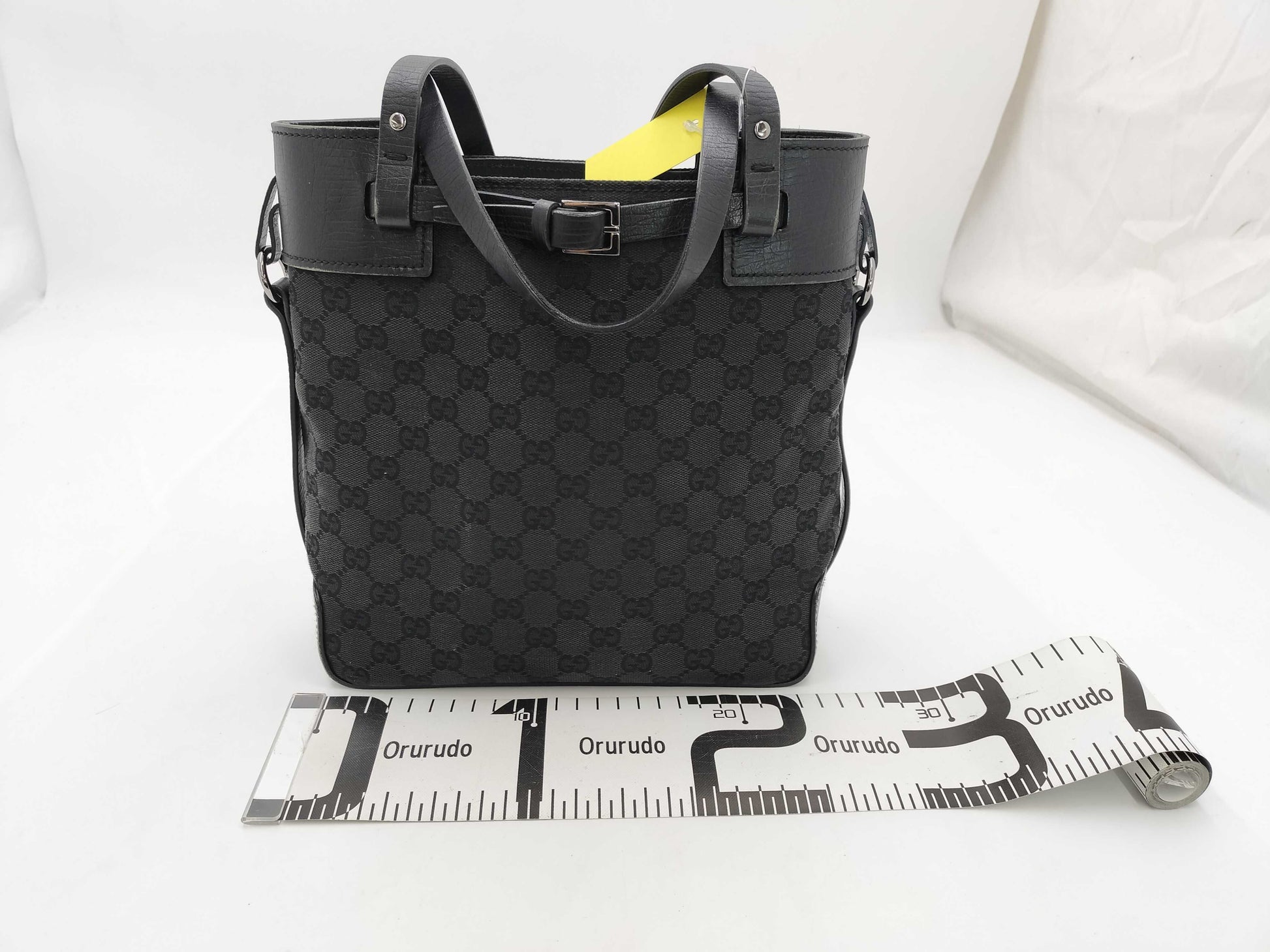 GUCCI GG Canvas Leather Tote Bag, Black, 107757