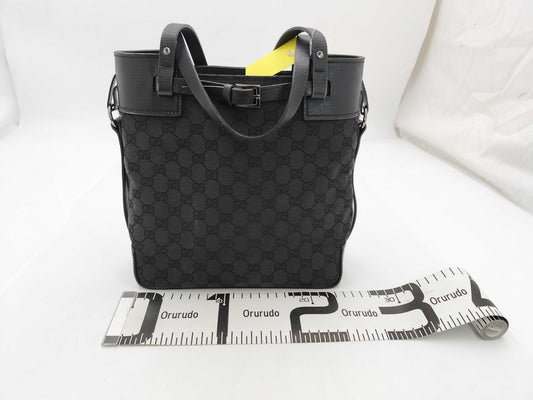 GUCCI GG Canvas Leather Tote Bag, Black, 107757