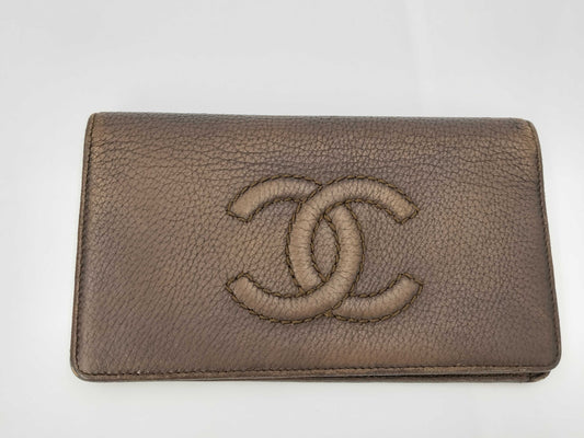 CHANEL Caviar Skin Coco Mark Back with Chain Leather Brown 10 Series Wallet