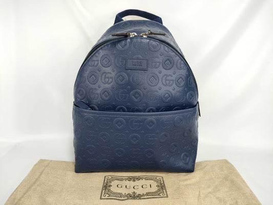GUCCI Double G Blue Backpack Geometric Rucksack