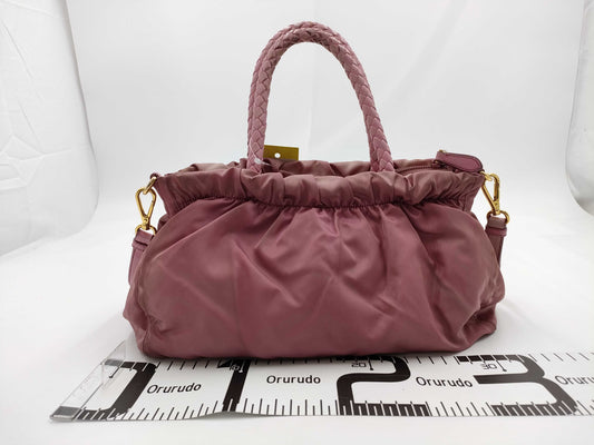 PRADA Nylon x Leather Ribbon 2WAY Pink Shoulder Bag