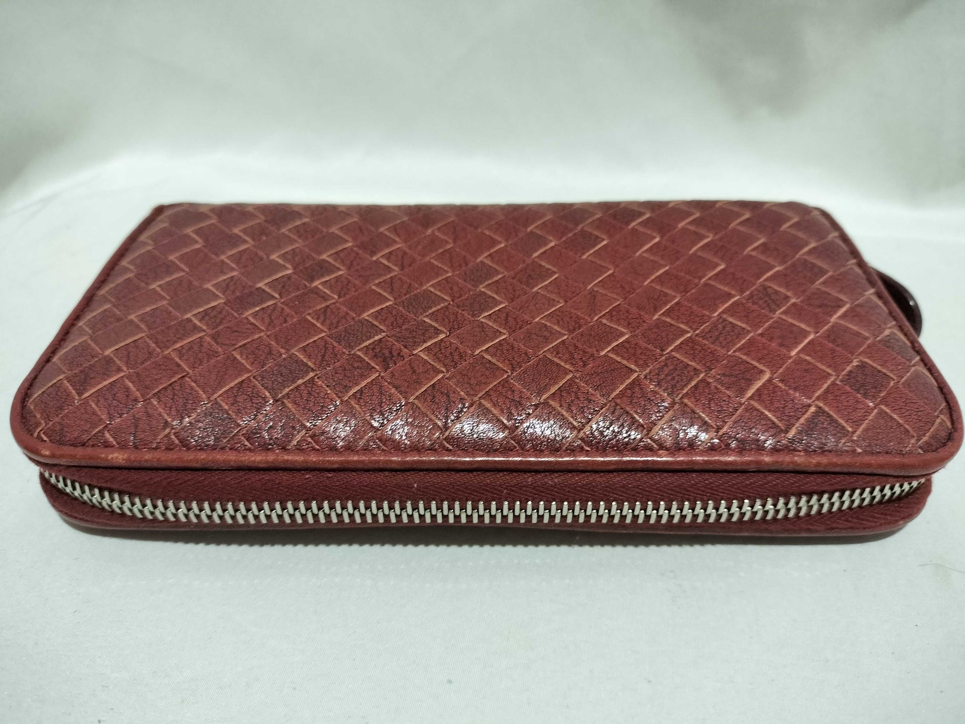 BOTTEGA VENETA Intrecciato Long Wallet, Round Leather, Red