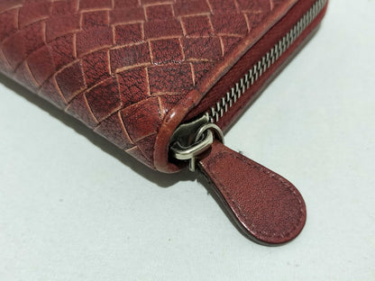 BOTTEGA VENETA Intrecciato Long Wallet, Round Leather, Red