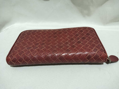 BOTTEGA VENETA Intrecciato Long Wallet, Round Leather, Red