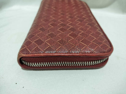 BOTTEGA VENETA Intrecciato Long Wallet, Round Leather, Red