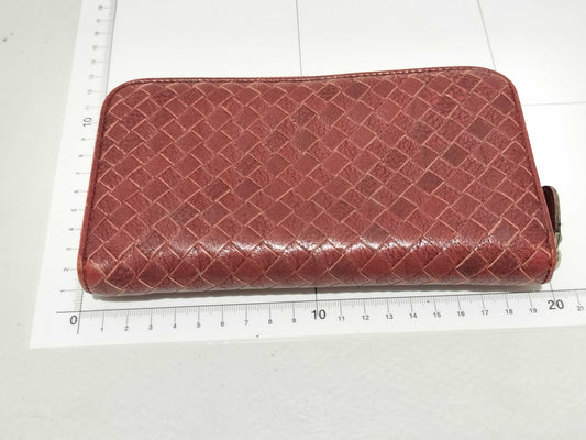 BOTTEGA VENETA Intrecciato Long Wallet, Round Leather, Red