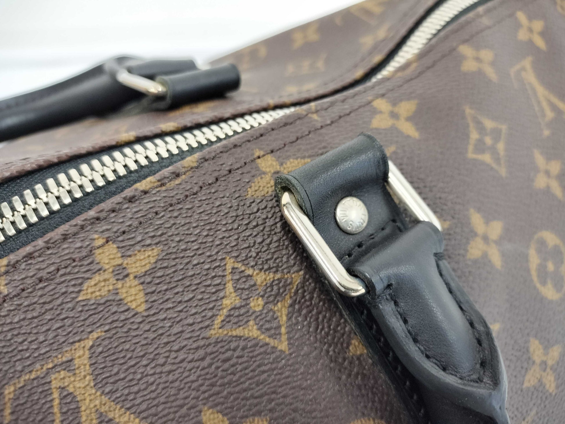 LOUIS VUITTON Monogram Macassar Keepall 55 Bandouliere Black Boston Bag M5671