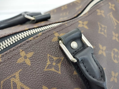 LOUIS VUITTON Monogram Macassar Keepall 55 Bandouliere Black Boston Bag M5671