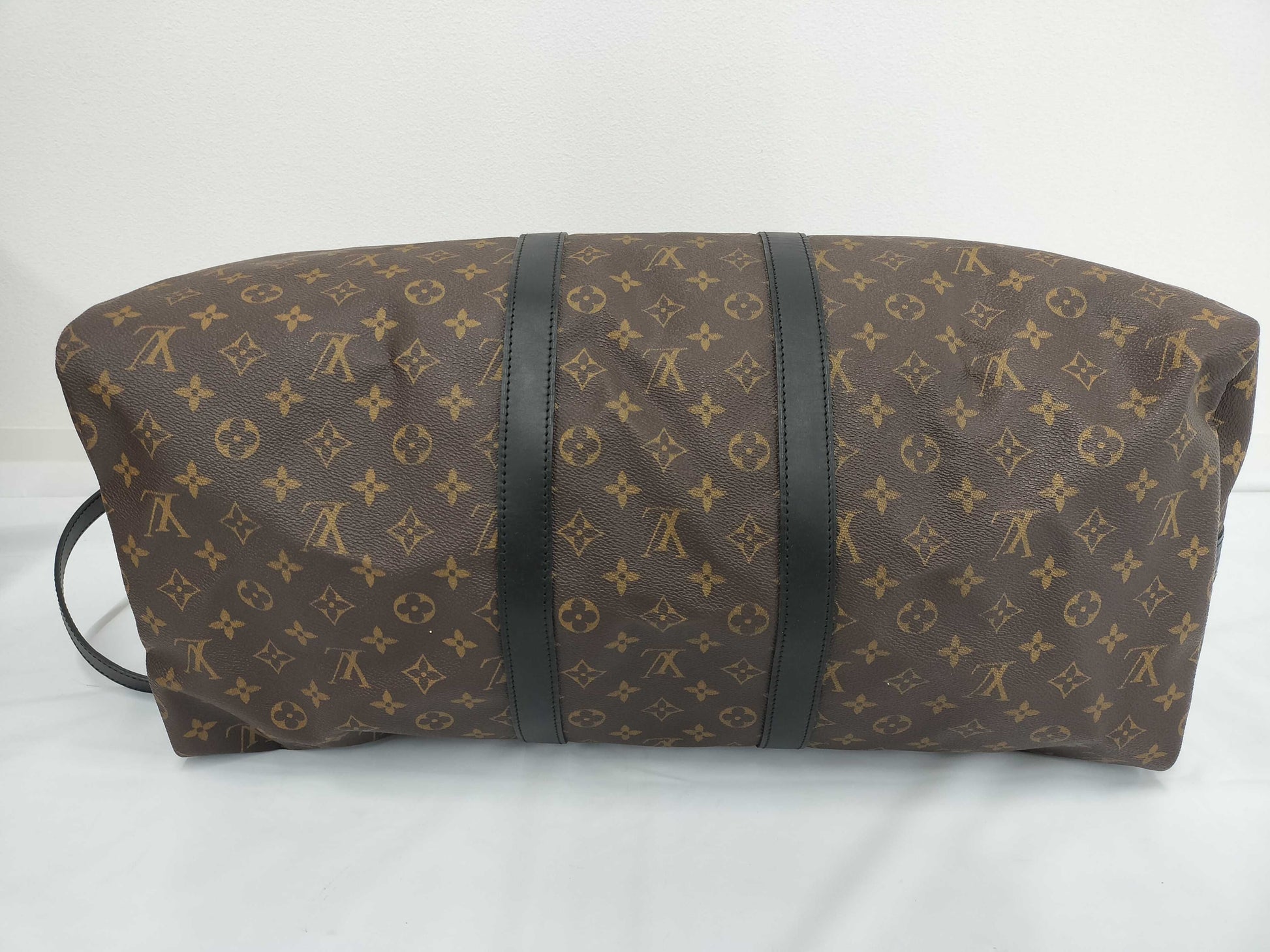 LOUIS VUITTON Monogram Macassar Keepall 55 Bandouliere Black Boston Bag M5671