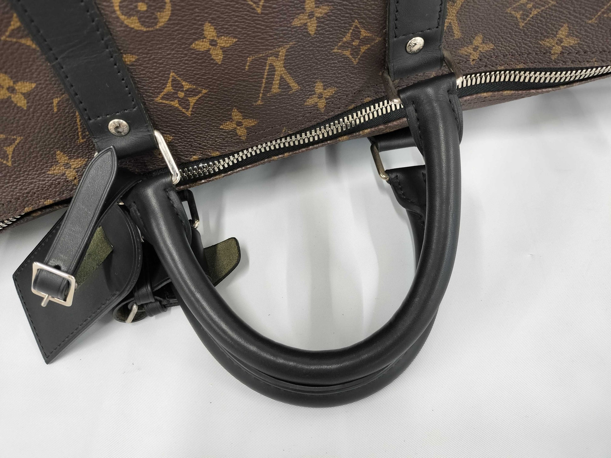 LOUIS VUITTON Monogram Macassar Keepall 55 Bandouliere Black Boston Bag M5671